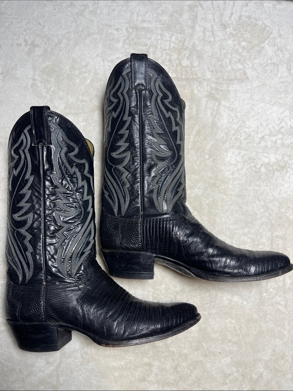 Justin Vintage Exotic Lizard Skin Black Western Cowboy Boots Size 10B Men’s